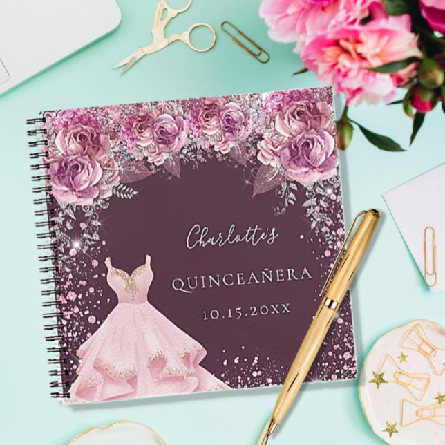Libro de invitados de la Quinceanera Bugundy sobre (Subido por el creador)