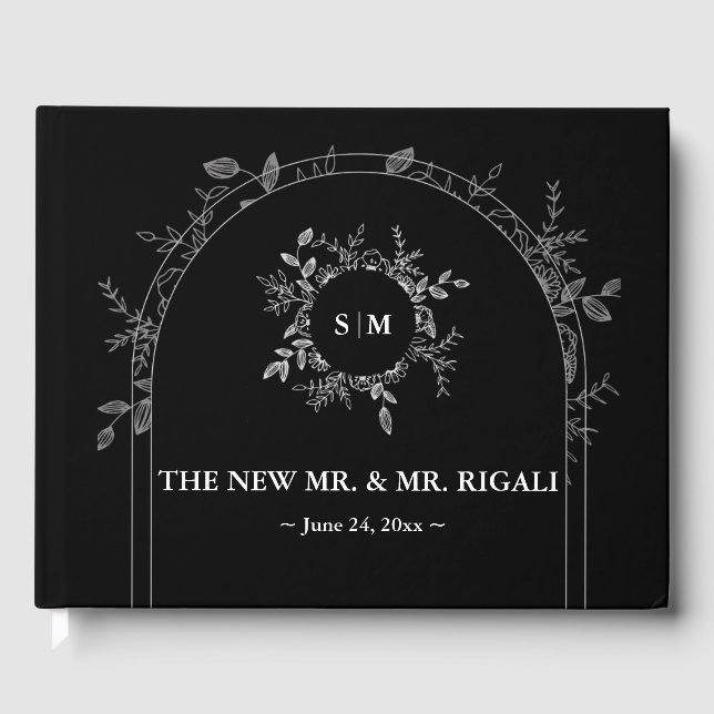 Libro de invitados de lujo negro y elegante (Anverso)