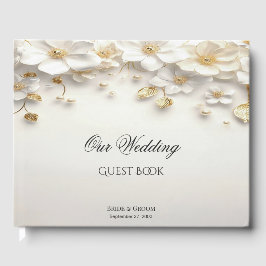 Libro de invitados de Marfil White Floral Gold