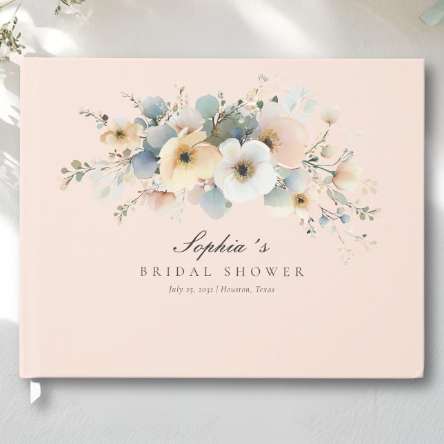 Libro de invitados de melocotón de la ducha de la  (Soft Bloom Elegant Bridal Shower Peach Guest Book)