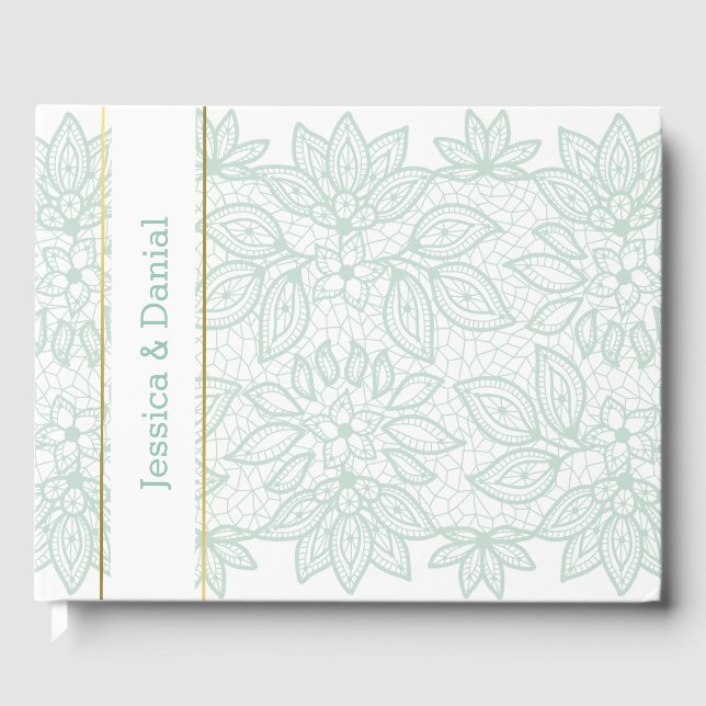 Libro de invitados de Mint Green Lacy Boda (Anverso)