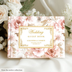Libro de invitados de moda Boho Rubor Ivory Gold W