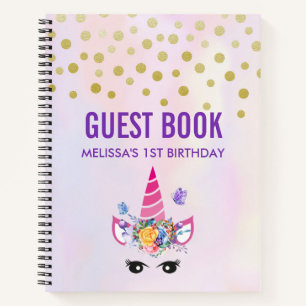 Libro de invitados de moda Pink Unicorn Confetti &