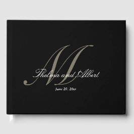 Libro de invitados de monograma de escritura negra