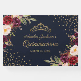 Libro de invitados de Navy Burgundy Floral Quincea
