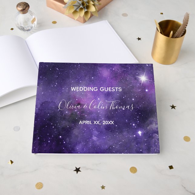 Libro de invitados de Night Sky Starlight Purple B (Anverso Abierto)