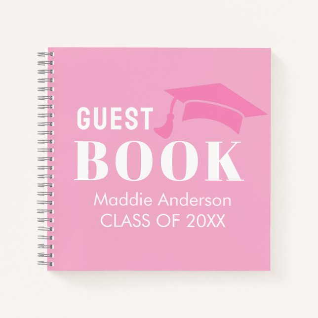 Libro de invitados de nombre personalizado rosa (Anverso)