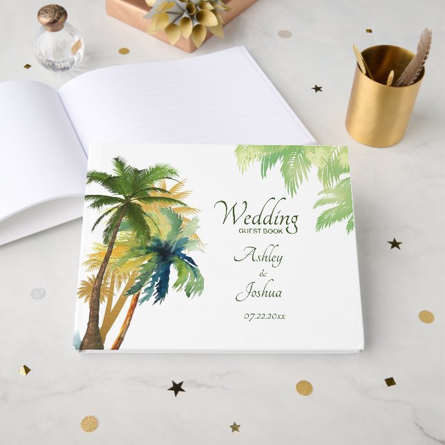 Libro de Invitados de Palm Tree Beach Wedding (Anverso Abierto)