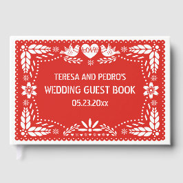 Libro de invitados de Papel picado love birds red 