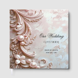 Libro de invitados de perla ornamentada rosa y flo