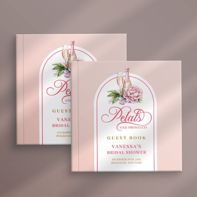 Libro de invitados de pétalos dulces y prosecco ru (Sweet petals and prosecco blush gold guest book)