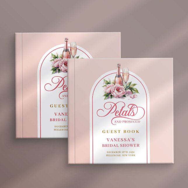Libro de invitados de pétalos refinados y prosecco (Refined petals and prosecco blush gold guest book)
