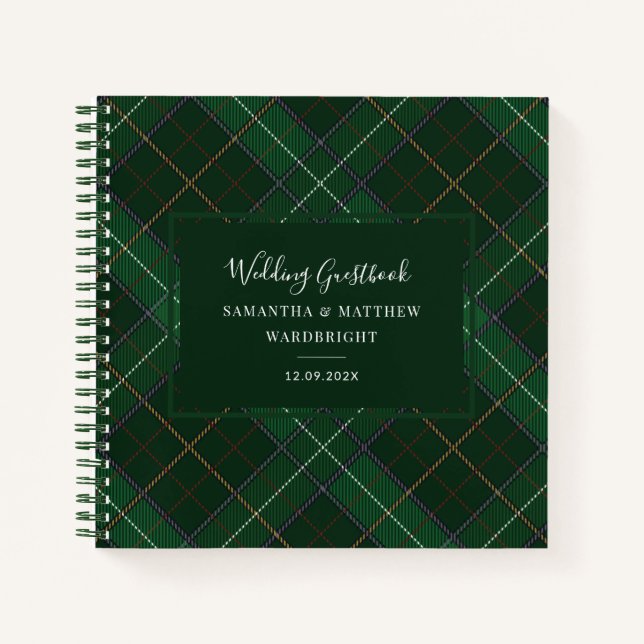 Libro de invitados de Plaid Rustic Boda Green Tart (Anverso)
