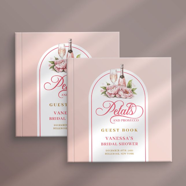 Libro de invitados de prosecco con hermosos pétalo (Lovely blush and gold petals prosecco guest book)