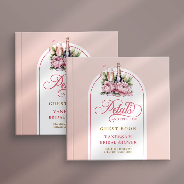 Libro de invitados de prosecco con pétalos de suav (Soft blush and gold petals prosecco guest book)