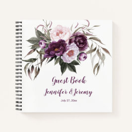 Libro de invitados de Purple Plum Pink Peonies Gre
