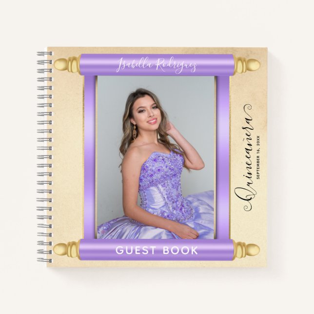 Libro de invitados de Quinceañera con foto de perg (Anverso)