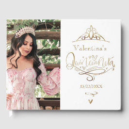 Libro de invitados de Quinceañera dorado con foto 