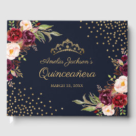 Libro de invitados de Quinceañera floral burgundy