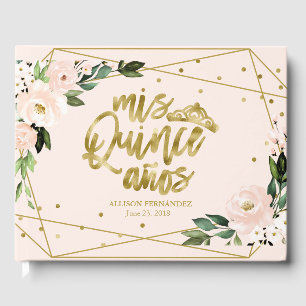 Libro de invitados de quinceañera floral rosa con 