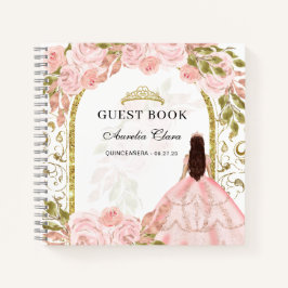 Libro de invitados de Quinceañera floral rosa Rubo