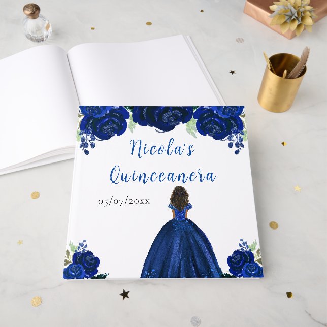 Libro de invitados de Quinceañera Navy Princesa de (Anverso Abierto)