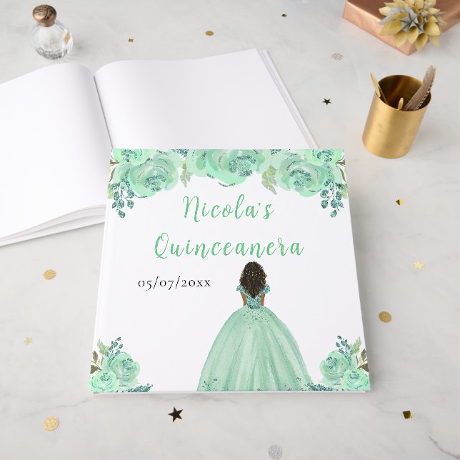Libro de invitados de Quinceañera Princesa de piel (Anverso Abierto)