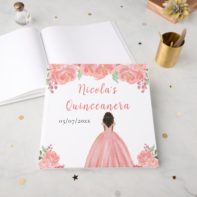 Libro de invitados de Quinceañera rosa para prince (Anverso Abierto)