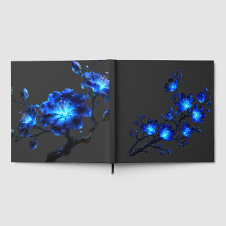 Libro de Invitados de Rama Floral Azul Brillante