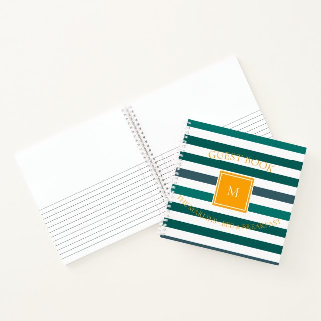 Libro de invitados de rayas blancas y azules turqu (Interior)