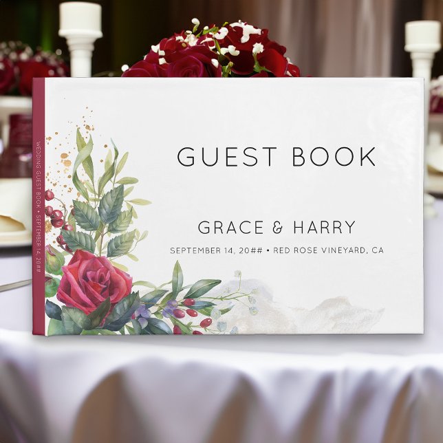 Libro de invitados de Red Rose Boda (Wedding Guest Book from my Red Rose and Eucalyptus Wedding Collection)