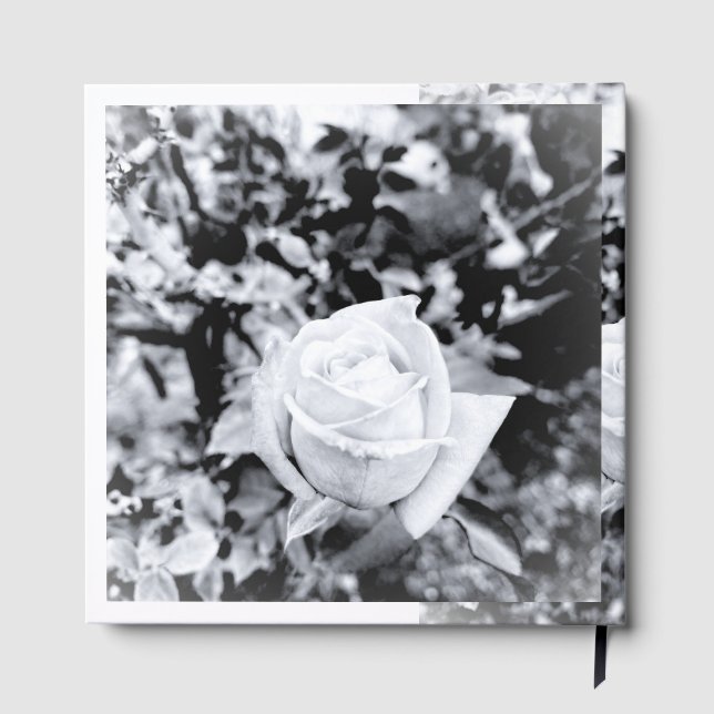Libro de invitados de rosa monocroma para boda (Reverso )