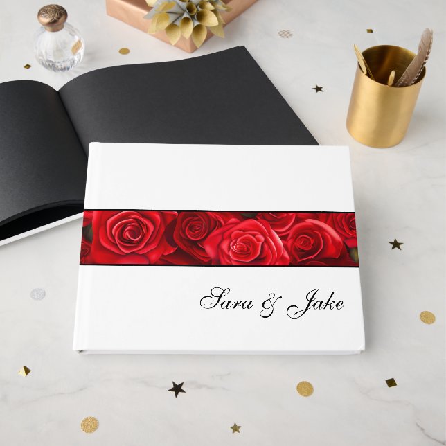 Libro de invitados de rosas rojas (Anverso Abierto)