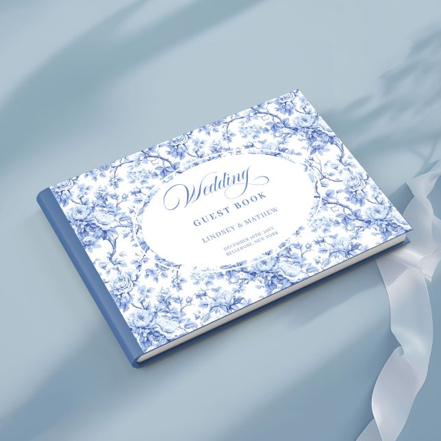 Libro de invitados de rosas Toile Azul Francesas T (Traditional French Blue Toile Roses Guest Book)