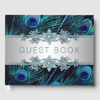 Libro de invitados de Royal Blue Peacock Boda