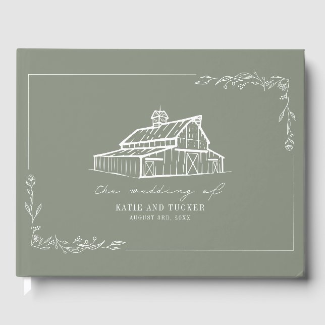 Libro de invitados de Rustic Barn Sage Green Farm  (Anverso)