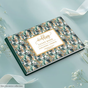 Libro De Invitados De Shabby Chic Dark Green Y Gol