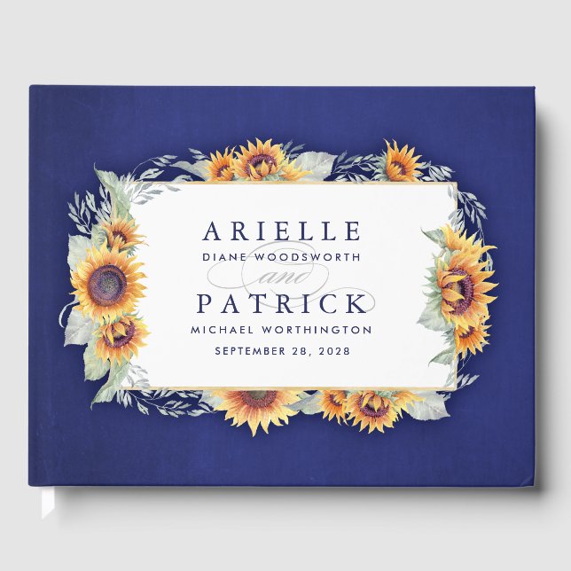 Libro de invitados de Sunflower Royal Blue Rustic  (Anverso)