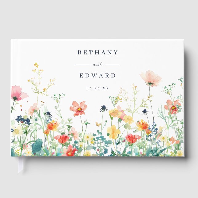 Libro de invitados de Whimsical Wildflower Boda (Anverso)