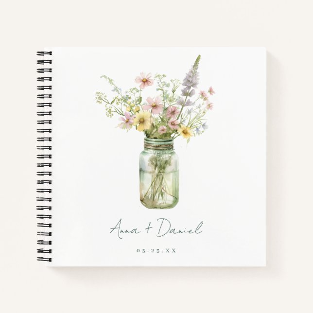 Libro de invitados de Wildflower Mason Jar Boda (Anverso)