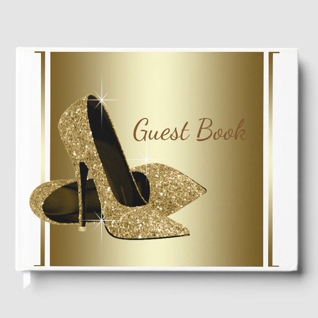 Libro de invitados de zapato de tacón alto blanco  (Anverso)