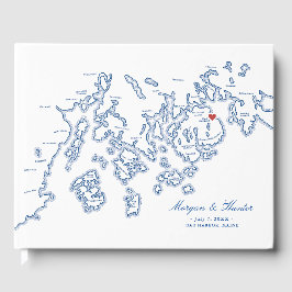 Libro de invitados del Boda Bar Harbour Maine Map 