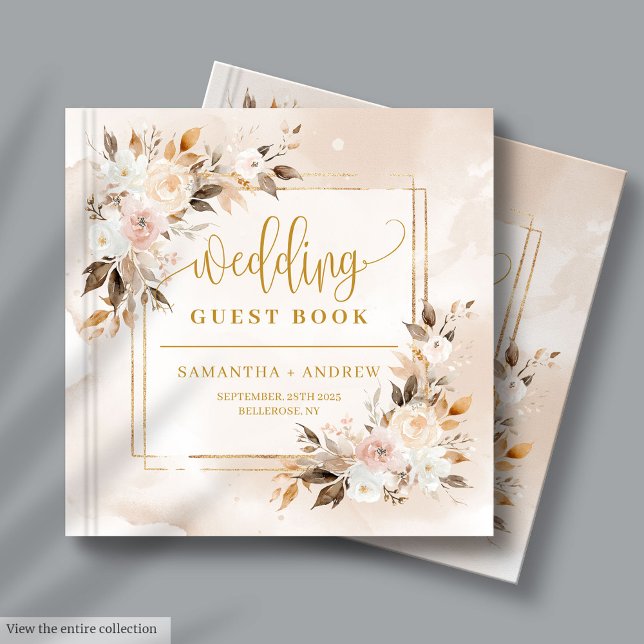 Libro de invitados del Boho Bouquet Boda Powder Pi (Powder Pink Fall Boho Bouquet Wedding Guest Book)