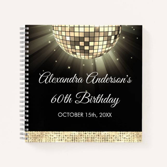 Libro de invitados Disco Ball Gold 60th Birthday 7 (Anverso)
