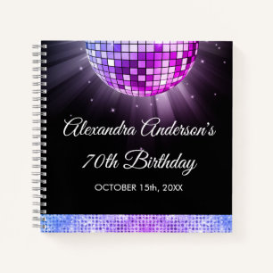 Libro de invitados Disco Ball Purple 70th Birthday