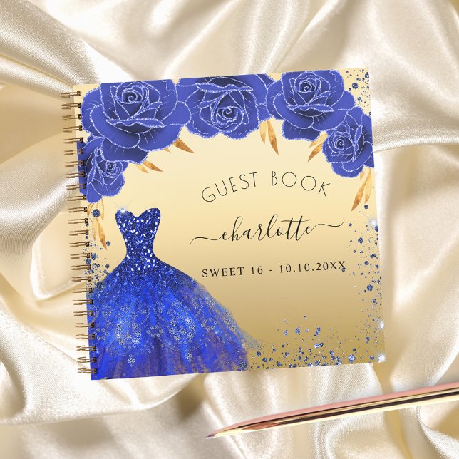 Libro de invitados Dulce 16 vestido de oro azul re (Subido por el creador)