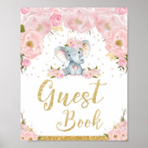 Libro de invitados Elefante Floral Rosa Señal de B