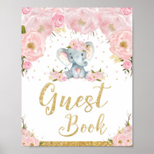 Libro de invitados Elefante Floral Rosa Señal de B
