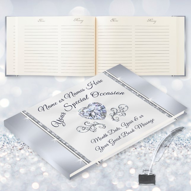 Libro de Invitados Elegante Corazón de Diamante pa (60th wedding anniversary guestbook. Anniversary guestbook personalized, for Any Occasion. Diamond.)