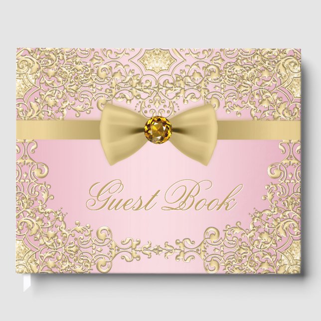 Libro de Invitados Elegante Rosa y Dorado (Anverso)